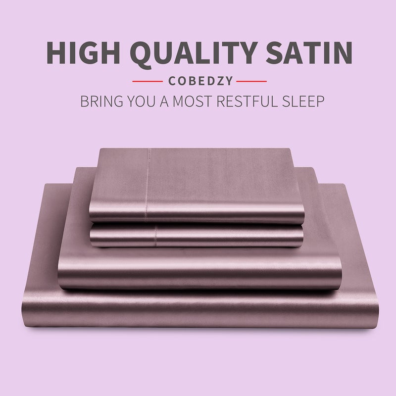 Cobedzy Satin Sheets Queen Size, 4 Pcs Silky Soft Satin Bed Sheets Queen Set with Deep Pockets, Extra Smooth & Luxurious Microfiber Sheet for Hair and Skin(Purple) - Image 2